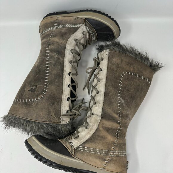 Sorel Cate The Great NL1642-221 Tusk Stone Brown Leather Tall Boots 6 - Picture 5 of 16
